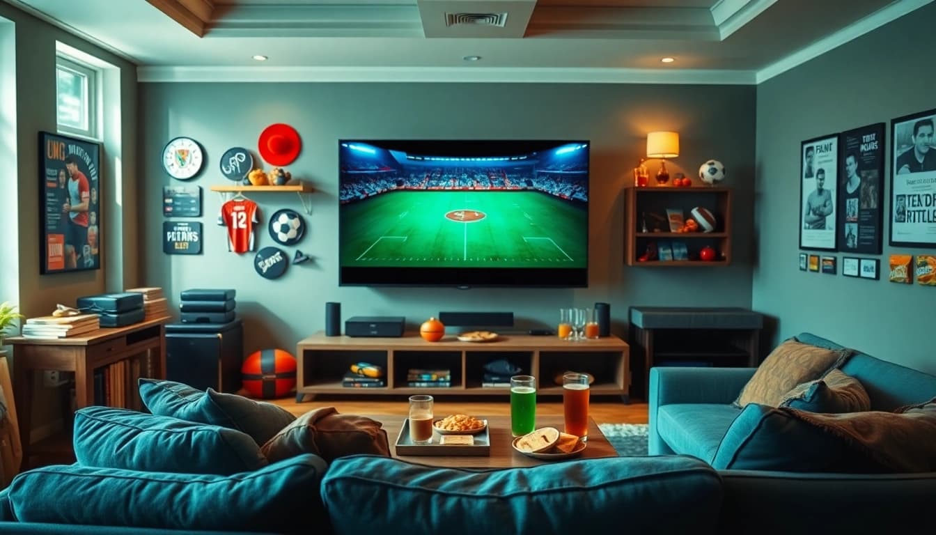 Menikmati bolakami dengan nyaman di ruang tamu sambil menyaksikan pertandingan sepak bola.