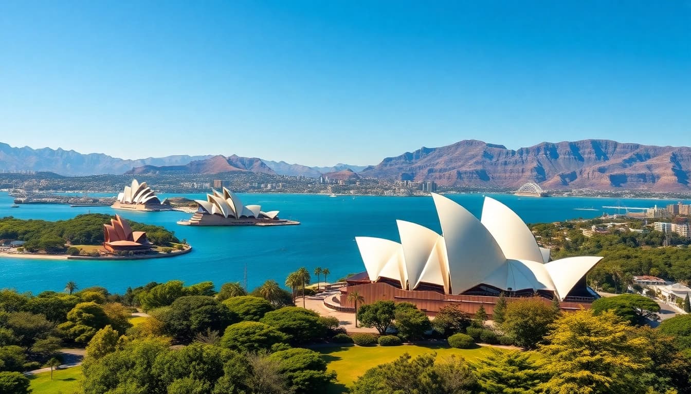 Showcasing Australia's natural and urban beauty with Sydney Opera House and vibrant landscapes.