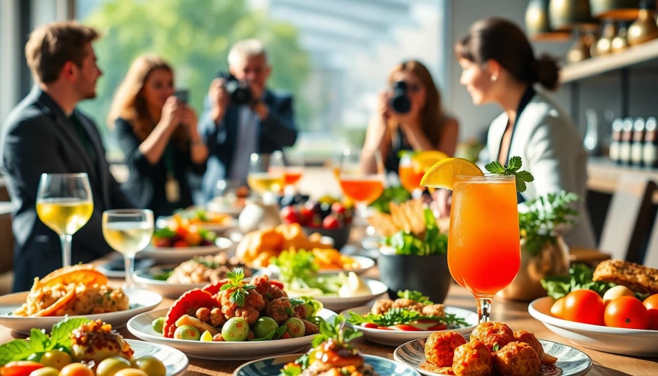 Engaging scene depicting a food and beverage PR agency Melbourne with professionals promoting culinary creations.