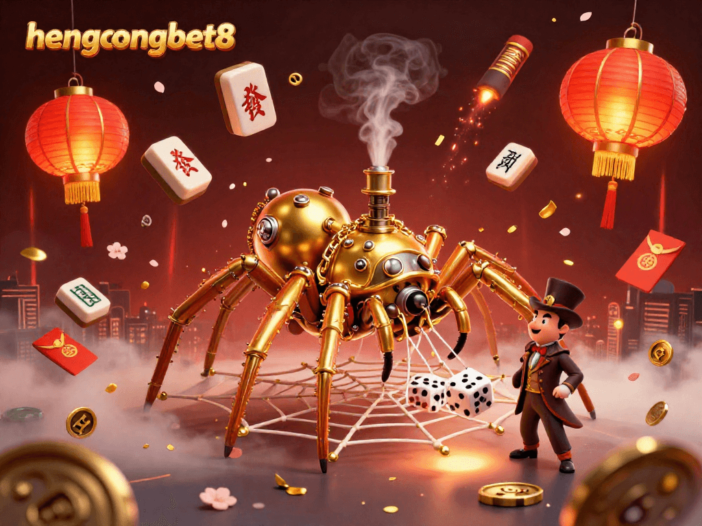 Experience gambling thrills with hengongbet8 in a vibrant steampunk-themed casino scene.