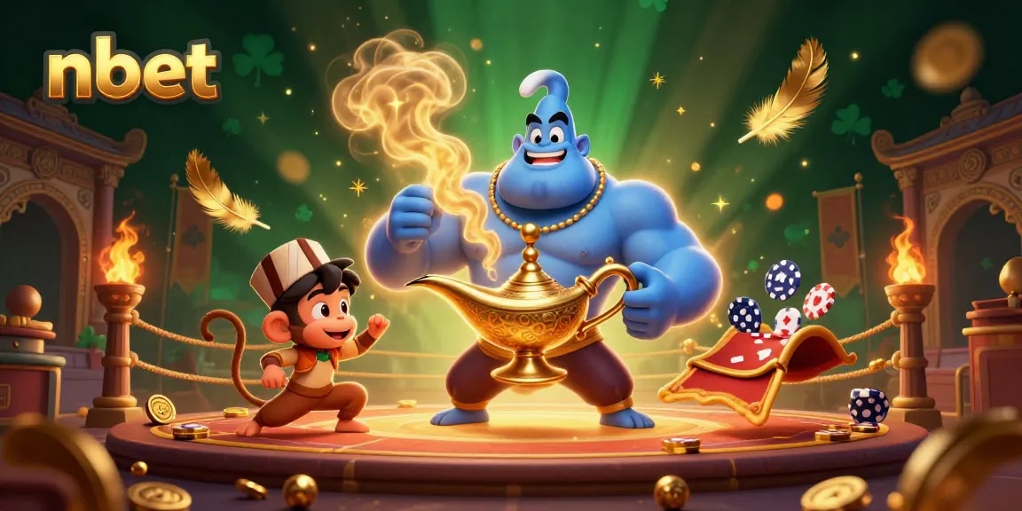 Experience captivating nbet casino action with a vibrant 3D genie and magic elements.