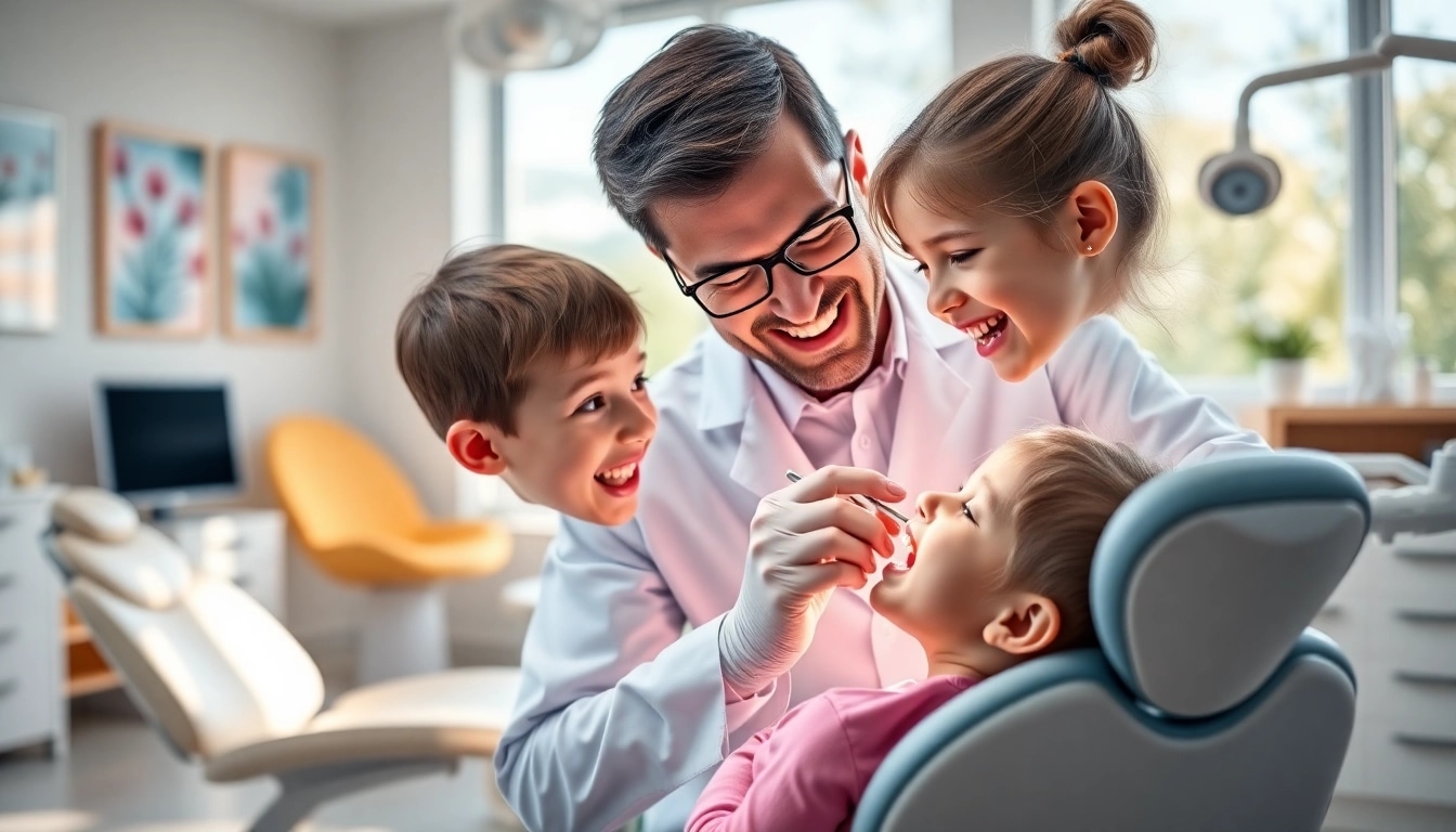 Experienced family dentistry professional carefully examining a child's teeth in a welcoming clinic.