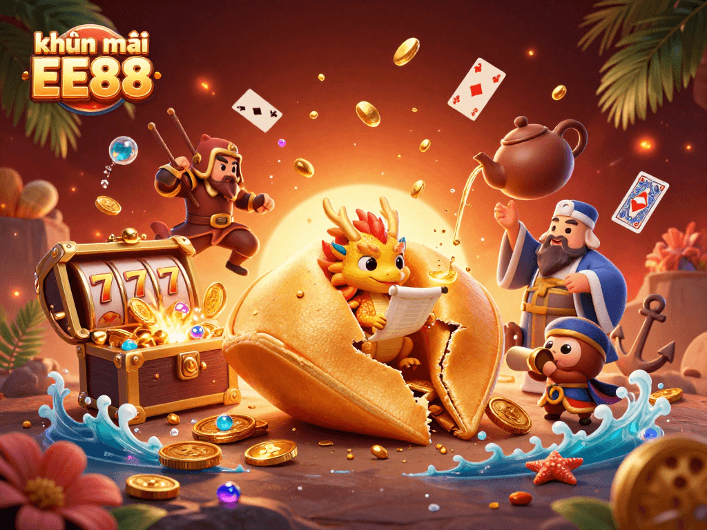 Engage with khuyến mãi EE88 through a vibrant 3D casino illustration featuring dynamic gaming elements.