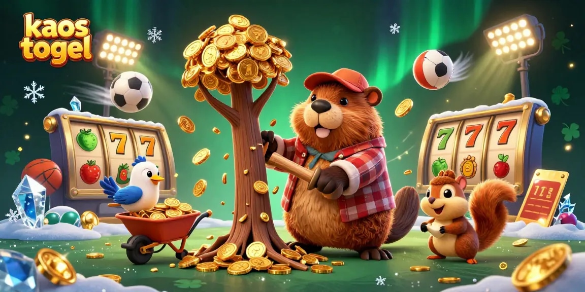 Engage in kaos togel with a vibrant 3D illustration depicting a lively gaming scene filled with golden coins.