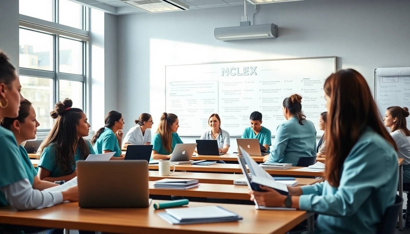 Engaged nursing students during an in person Nclex review in Houston class, fostering collaboration.