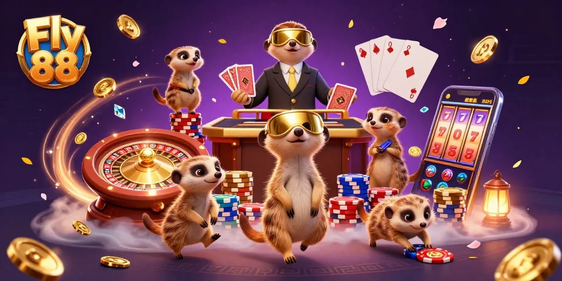 Participate in thrilling casino fun at Fly 88 with unique meerkat characters and dynamic gaming elements.