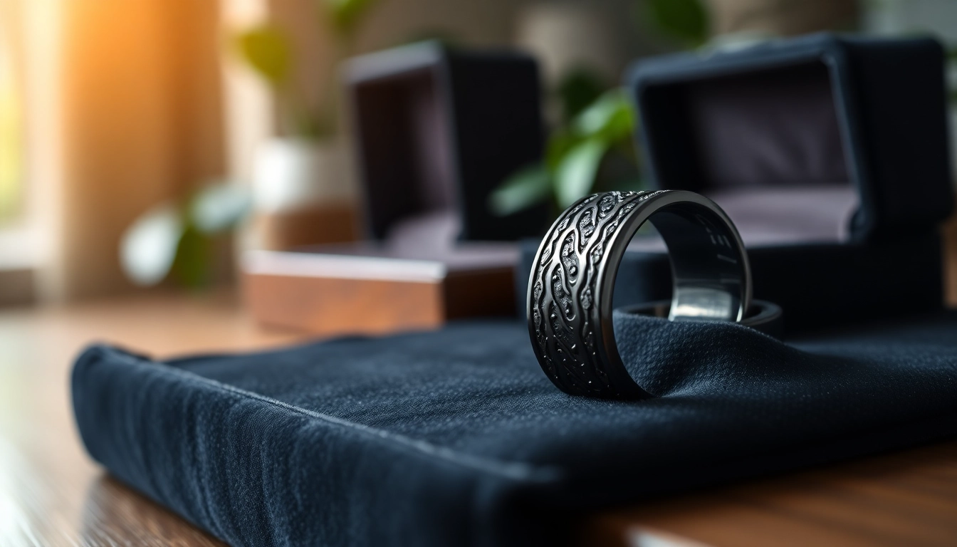 Showcase of crafted Black Zirconium Rings highlighted against a luxurious background.