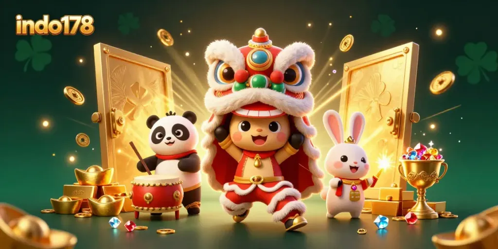 Spin and win at indo178 with vibrant playful characters and shimmering treasures amidst unforgettable casino excitement.