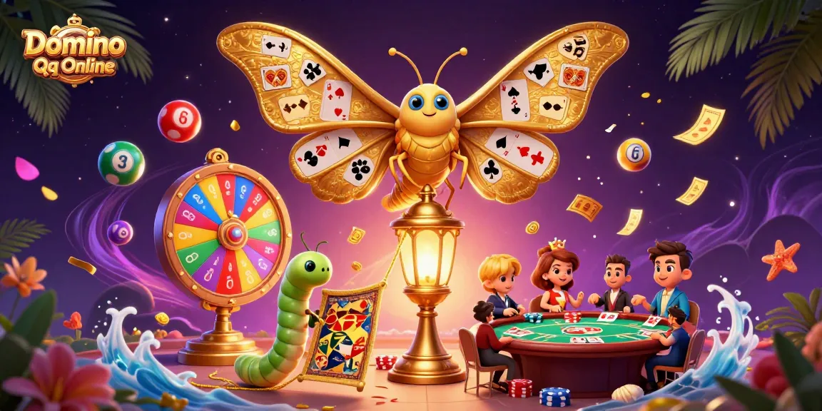 Engage in Domino Qq Online with a visually rich casino scene featuring dynamic game elements and vibrant characters.