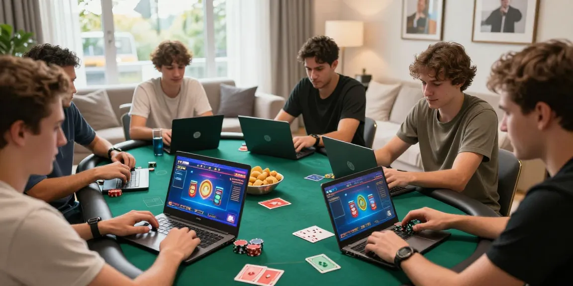 Engaging scene showcasing players enjoying Poker88 online poker games in a lively living room, with vibrant graphics and snacks.