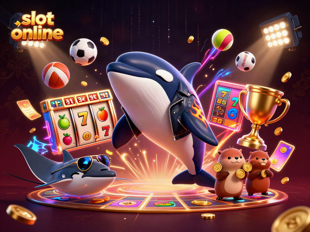 Engaging scene of animated characters enjoying slot online games with vibrant colors and casino elements