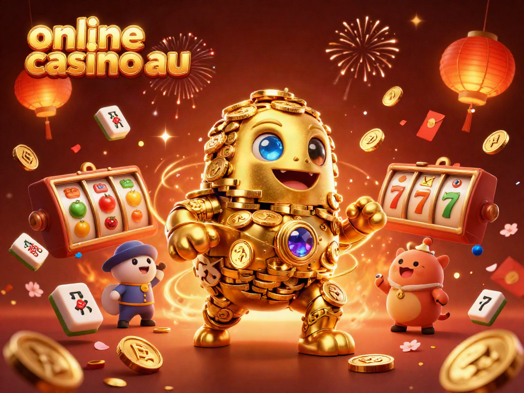 Engage in top slot gaming at online casino au with a golden golem and festive elements.