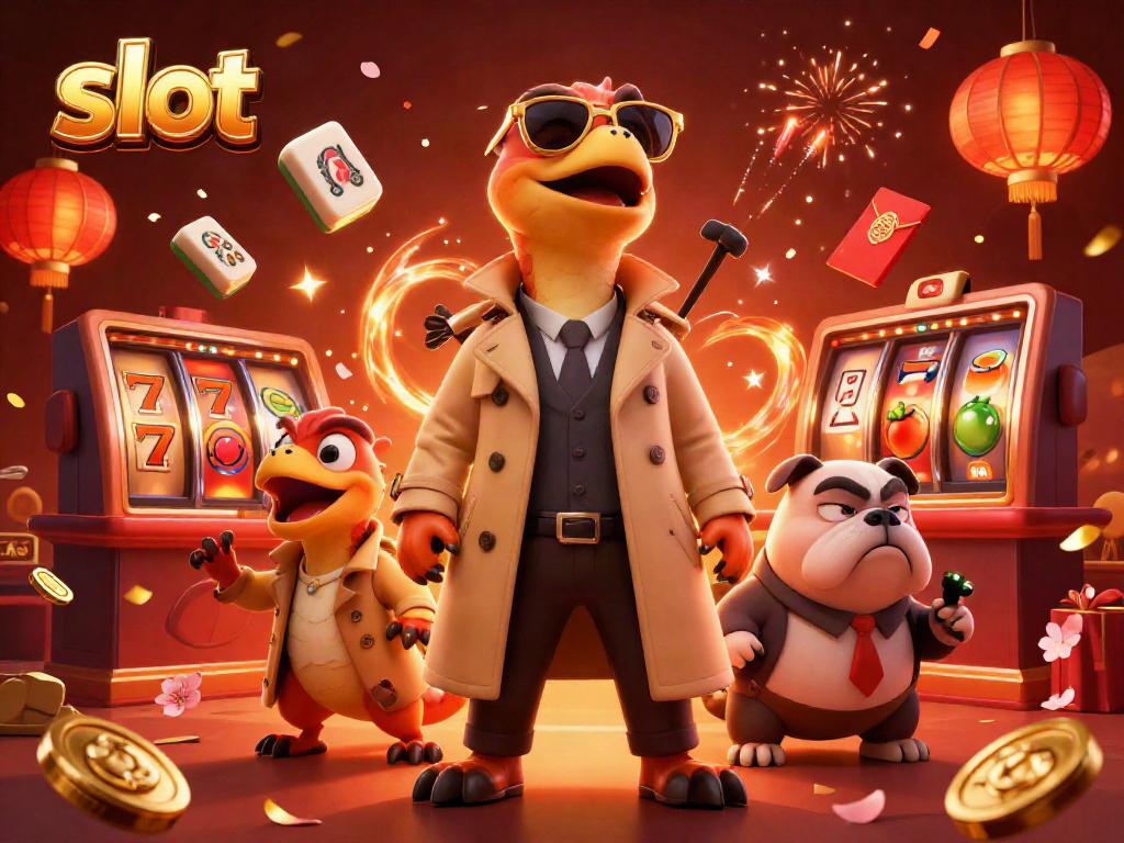 Raptor yang berpura-pura sebagai manusia memasuki kasino VIP, dengan mesin slot berkilauan di sekelilingnya