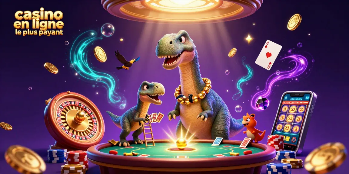 Illustration dynamique représentant un brontosaurus dans un casino, illustrant l'univers du casino en ligne le plus payant.