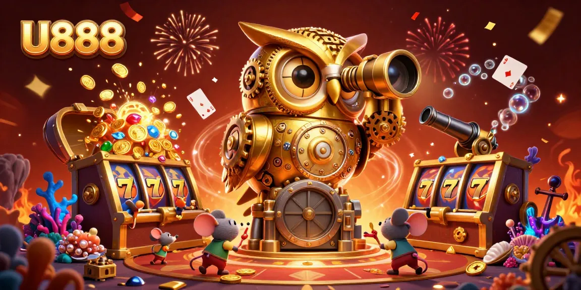 U888 players engage with exciting slot games and treasures amidst a vibrant casino atmosphere.