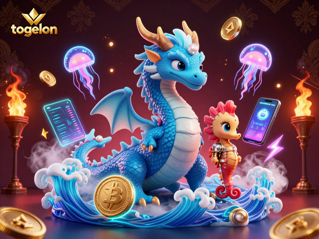 Win big with togelon as azure water dragon, coral knight, and neon jellyfish immerse in crypto casino excitement.