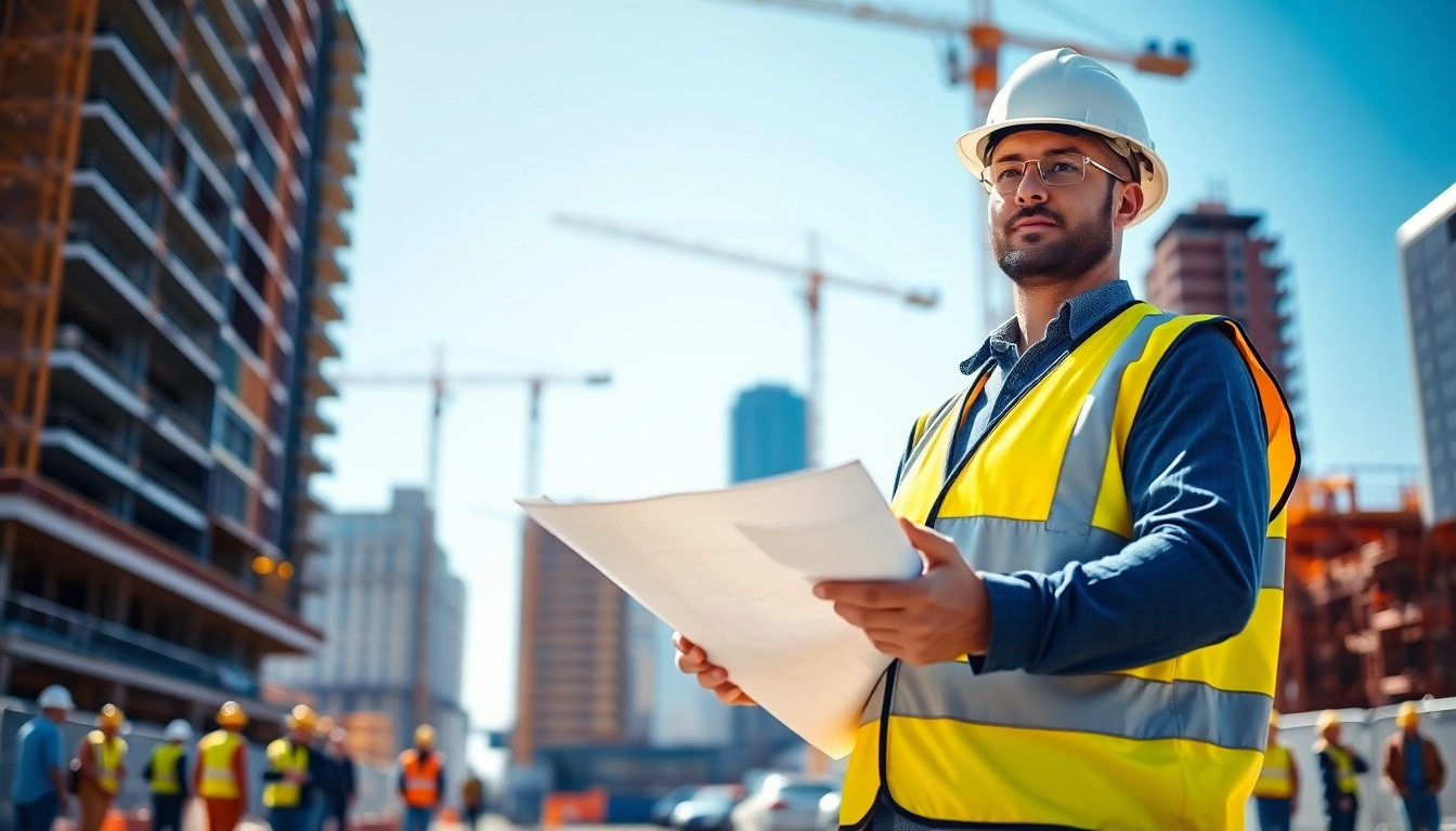 New York Construction Manager overseeing an urban construction site with vibrant energy.