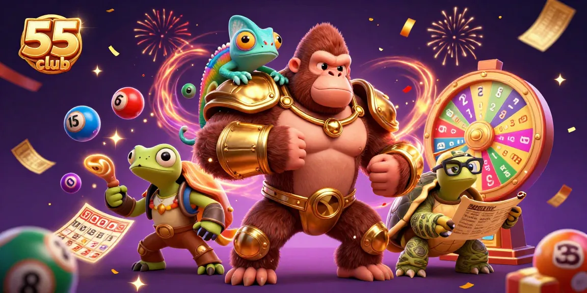 Win big with 55club in this dynamic, action-packed lottery-themed illustration.