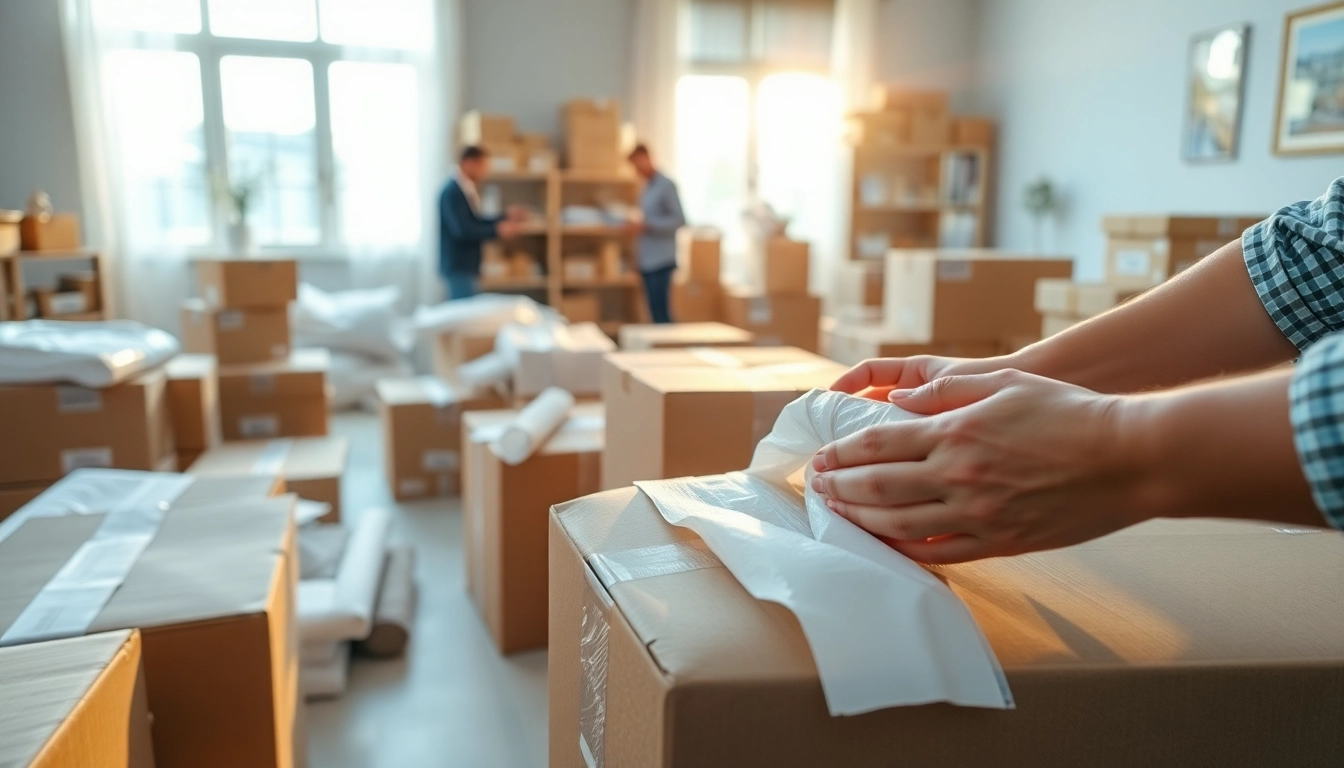 Professional Packing Services: Expert team carefully wrapping and organizing items for a smooth move.