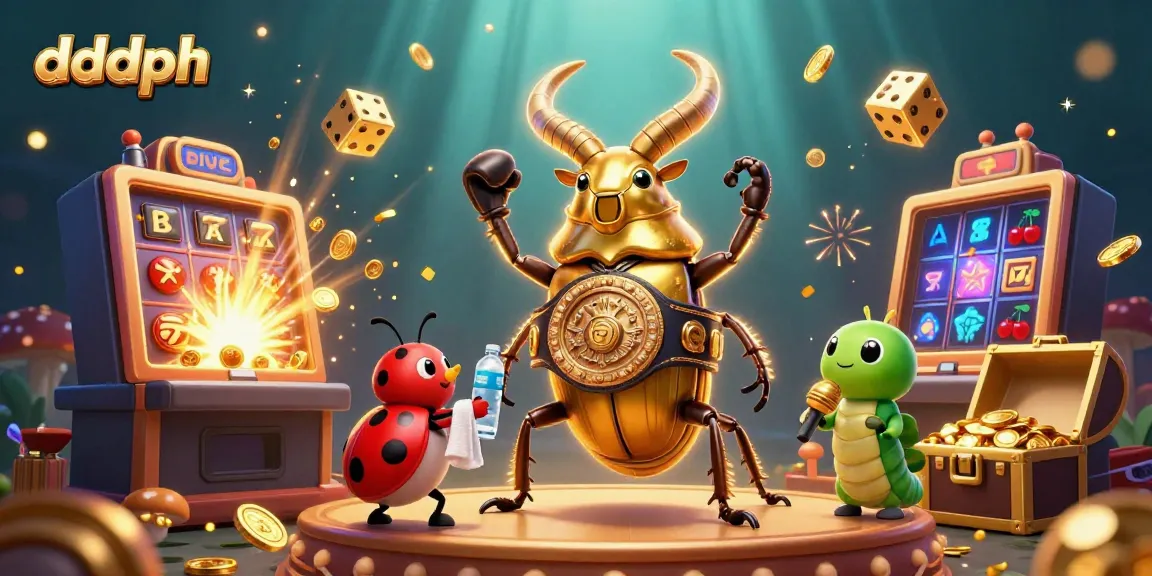 Experience the vibrant energy of dddph with a giant stag beetle and ladybug in a casino explosion.