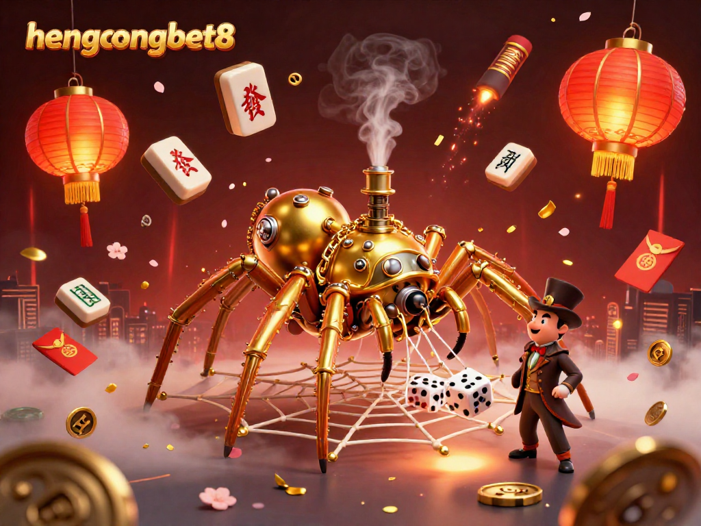 Experience gambling thrills with hengongbet8 in a vibrant steampunk-themed casino scene.