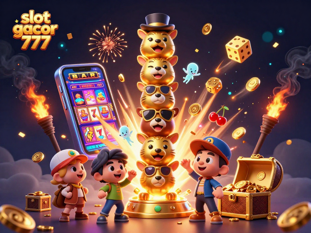Experience the thrill of slot gacor 777 with a vibrant casino scene featuring a colorful totem pole and jackpot excitement.