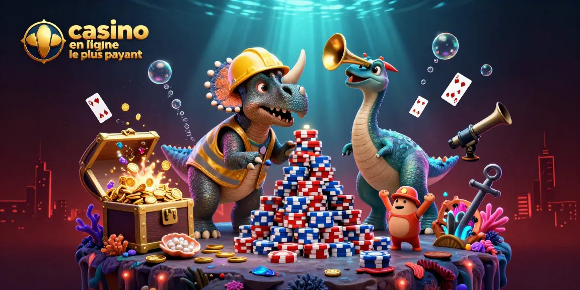 Gagnez avec le casino en ligne le plus payant, illustration colorée de dinosaures et de trésors