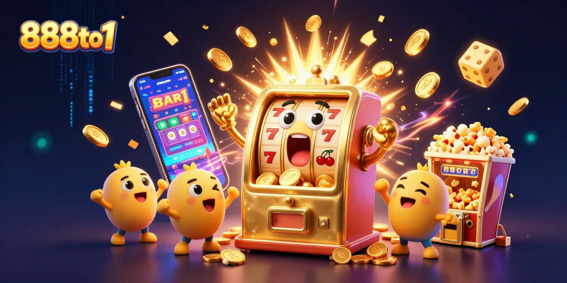 Experience the excitement at 888to1 with a joyful golden slot machine celebrating a jackpot.