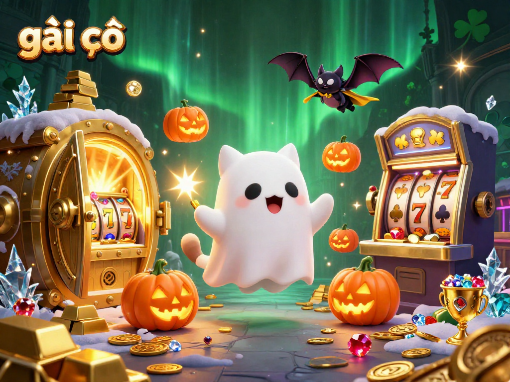 Engage with the vibrant casino world of gái gọi featuring a playful ghost cat and vampire bat.
