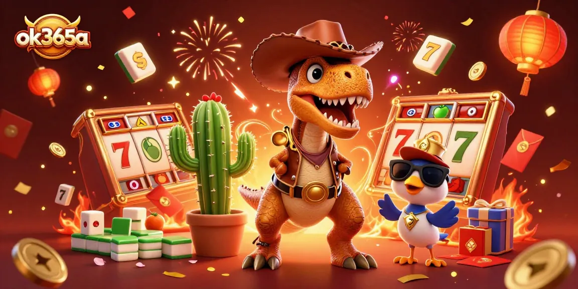 Spin the reels and win big with ok365a: festive casino scene featuring vibrant characters and dynamic elements.