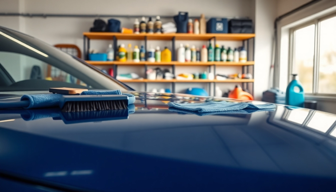 Executing a car detailing routine step by step with professional tools and organized workspace.