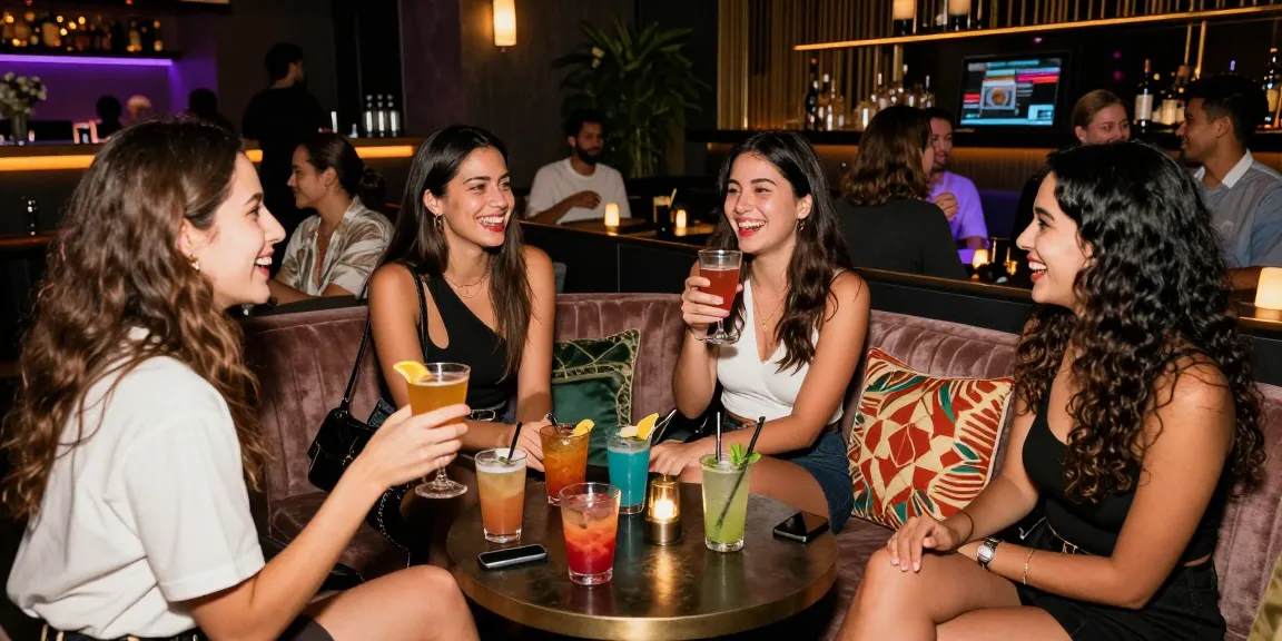 Gái gọi tận hưởng không khí sôi động tại quán bar sang trọng, đầy màu sắc và hấp dẫn.
