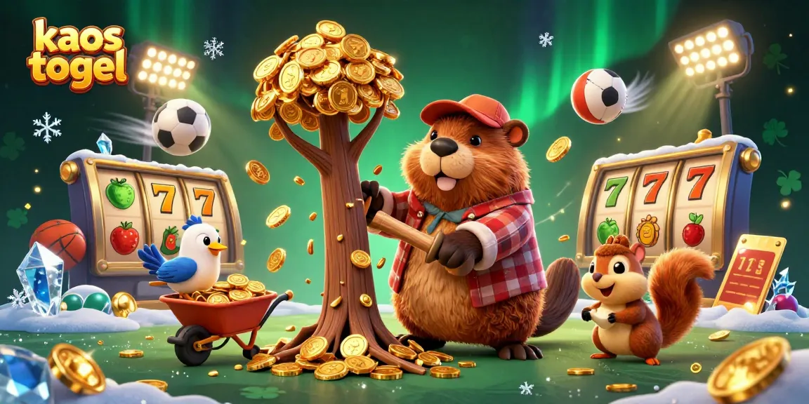 Engage in kaos togel with a vibrant 3D illustration depicting a lively gaming scene filled with golden coins.