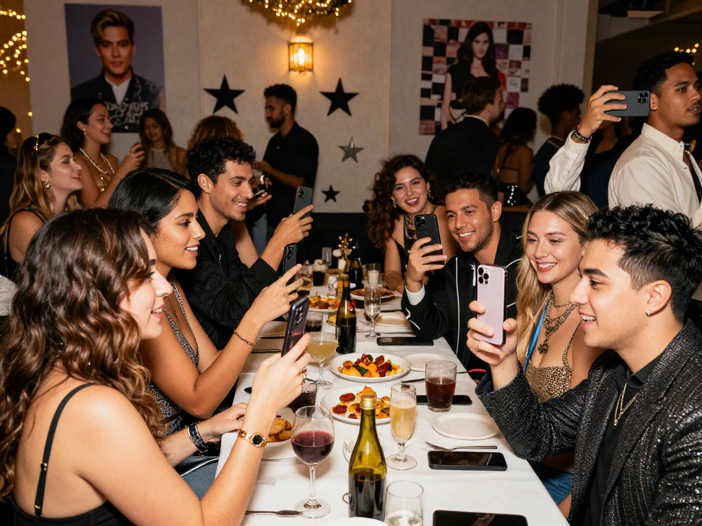 Friends at a party discovering who looks like a celebrity while having fun