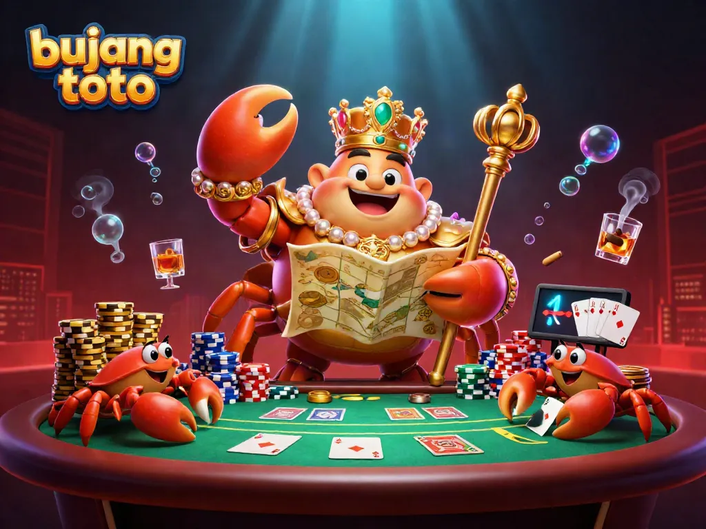 Engage with bujang toto in a vibrant underwater casino scene featuring a golden crab emperor and wealth.