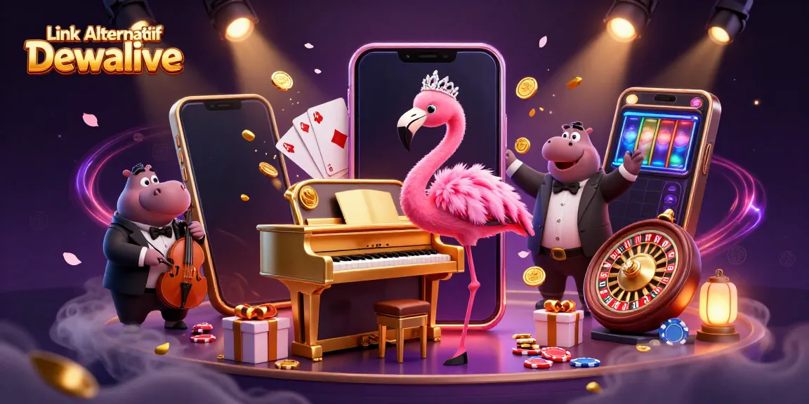 Engage with Link Alternatif Dewalive in a vibrant casino scene featuring singers and game elements.