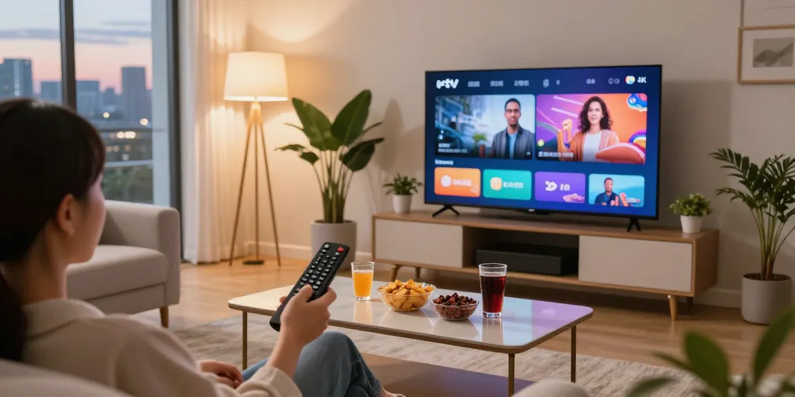 Enjoying digitaline iptv with vibrant 4K content in a cozy living room setting.