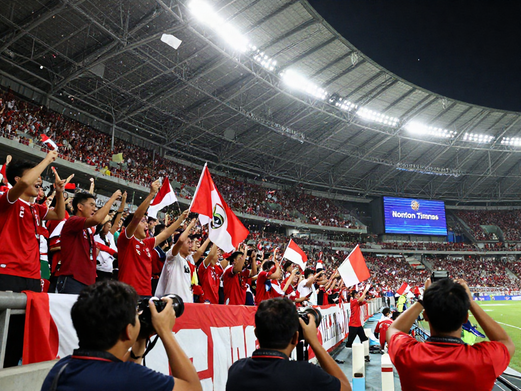 Suasana meriah saat nonton timnas dengan penggemar bersemangat di stadion.
