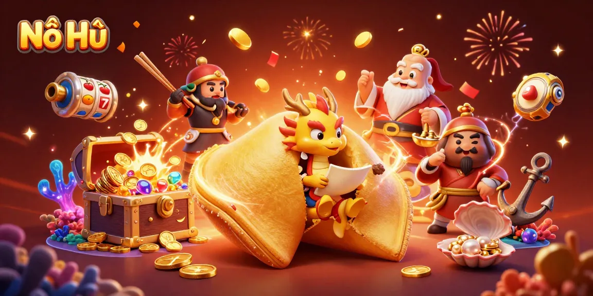 Nổ Hũ captures the thrill of winning with vibrant slot elements and a magical dragon scene.