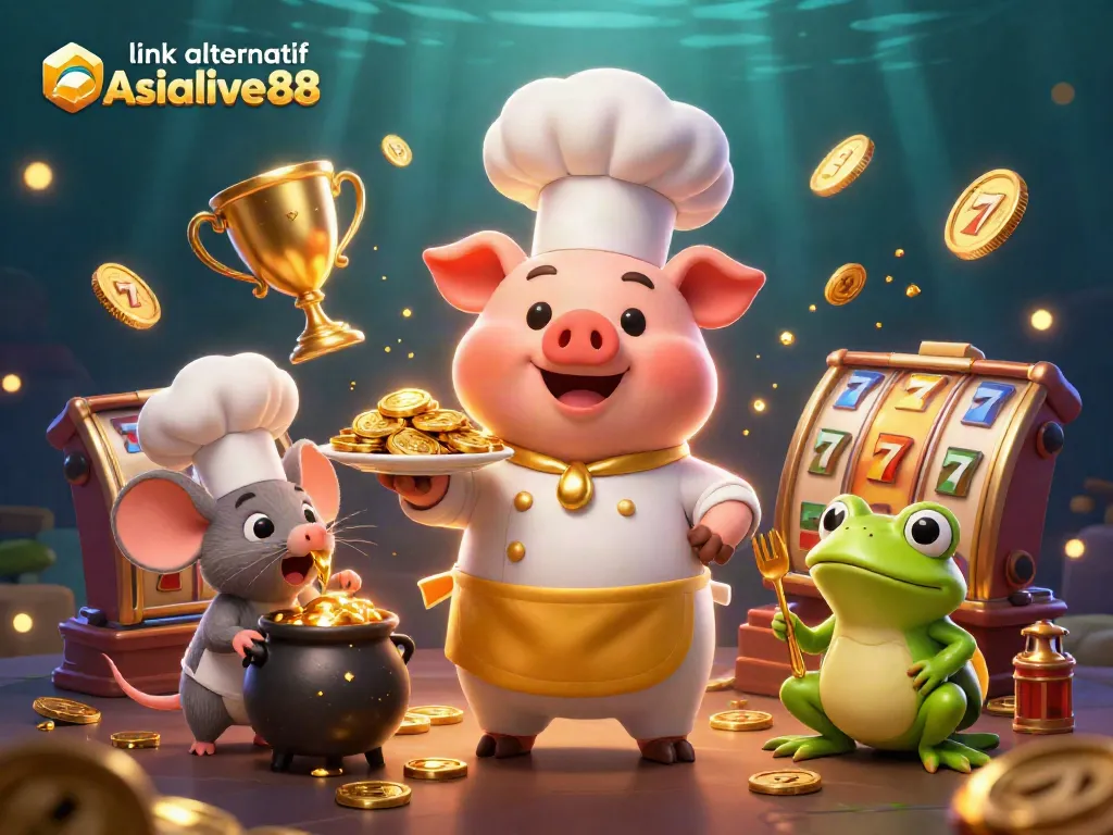 Engage with exciting gameplay as link alternatif Asialive88 unveils a lively casino scene brimming with characters and gold.