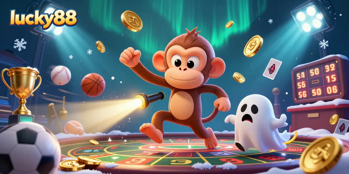 Engage with lucky88 casino excitement, where a ghost-hunter puppy tracks a mischievous monkey juggling golden treasures.