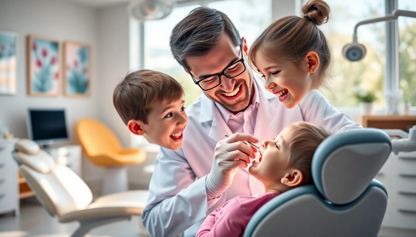 Experienced family dentistry professional carefully examining a child's teeth in a welcoming clinic.