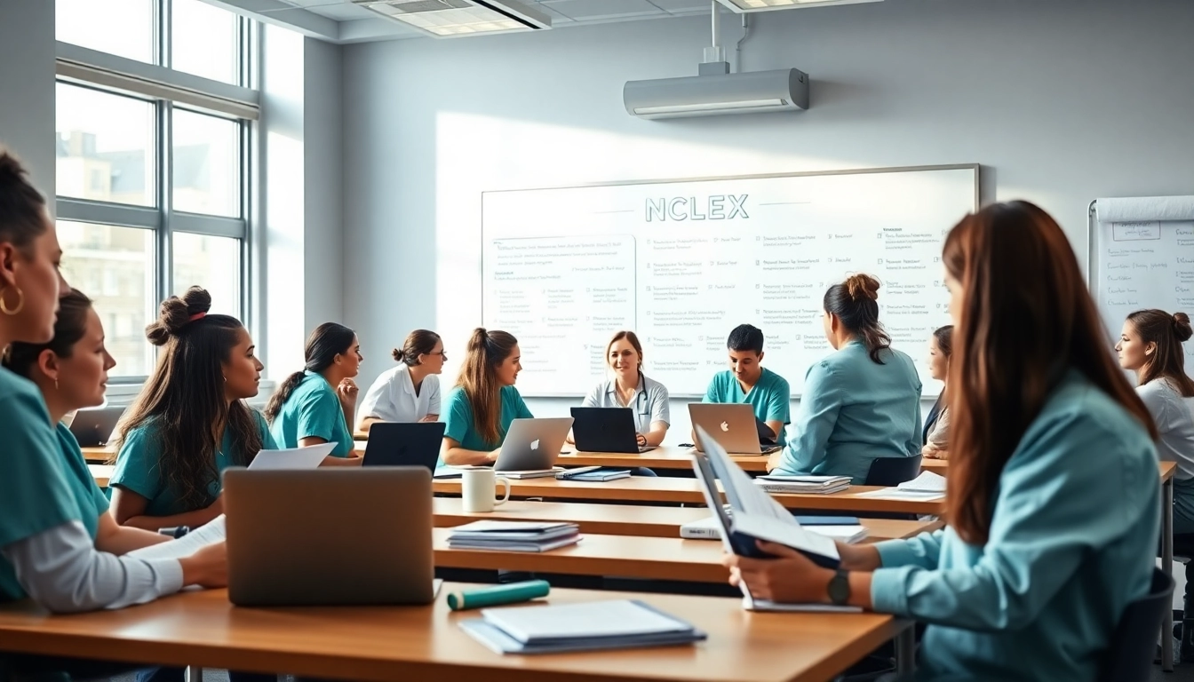 Engaged nursing students during an in person Nclex review in Houston class, fostering collaboration.