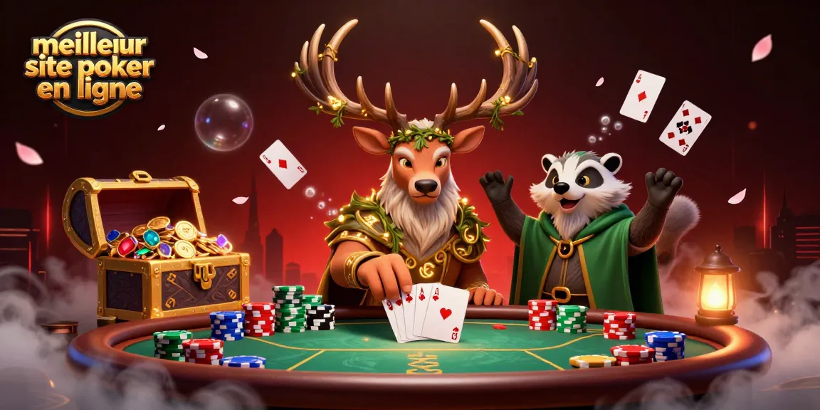 Jouez au meilleur site poker en ligne avec un druid stag et des cartes flottantes lors d'une partie dynamique.