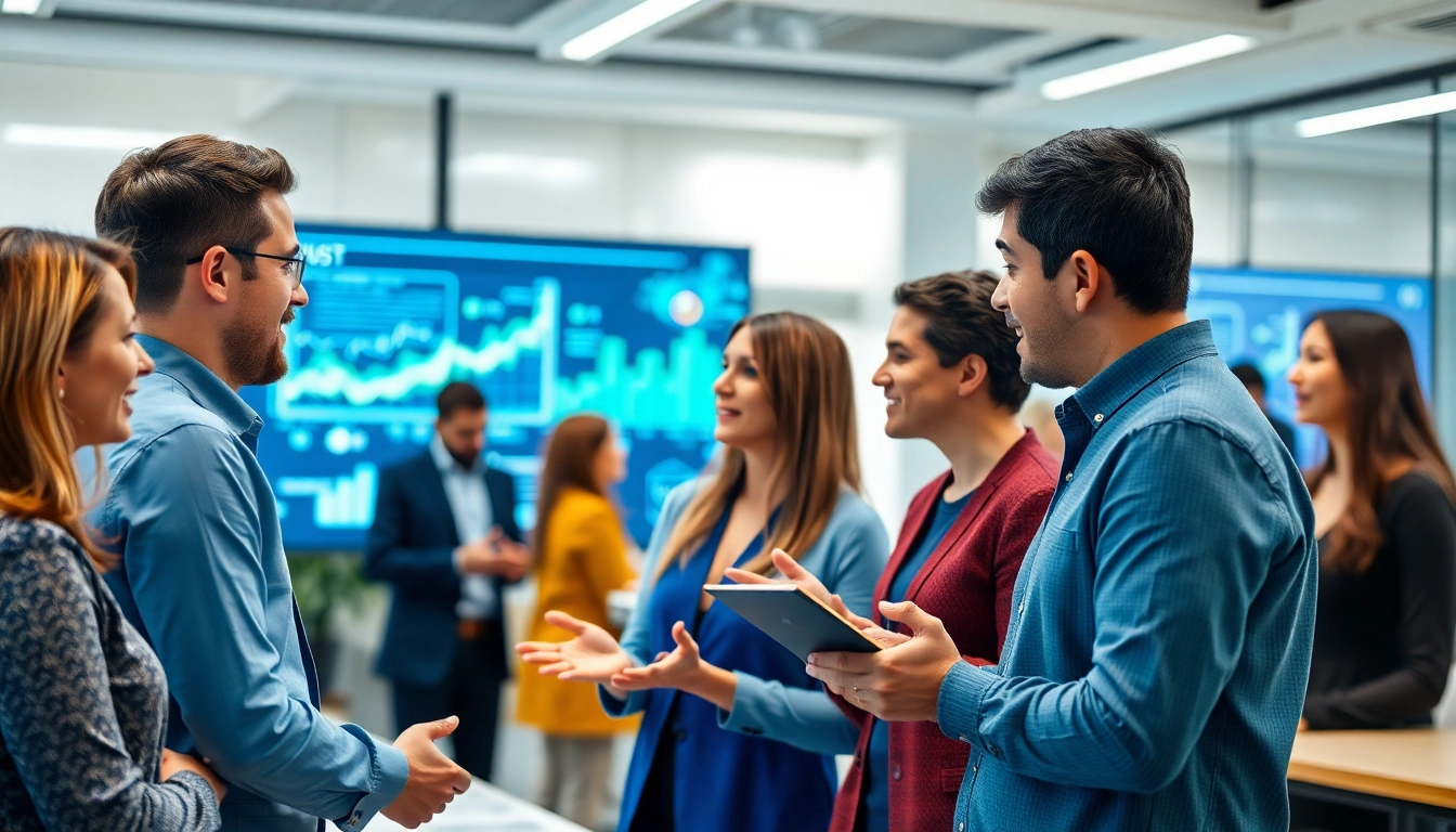 AI agents facilitating collaboration in a modern office environment with diverse teams.