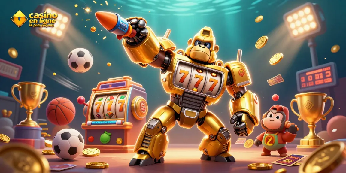Découvrez le casino en ligne le plus payant avec une illustration 3D captivante de machines à sous et de ballons sportifs.