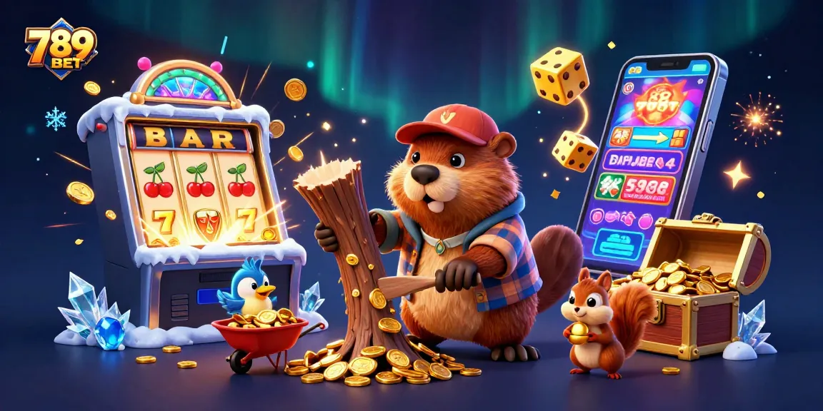 Experience thrilling rewards with 789 BET, as a beaver character gathers coins amidst a vibrant casino scene.