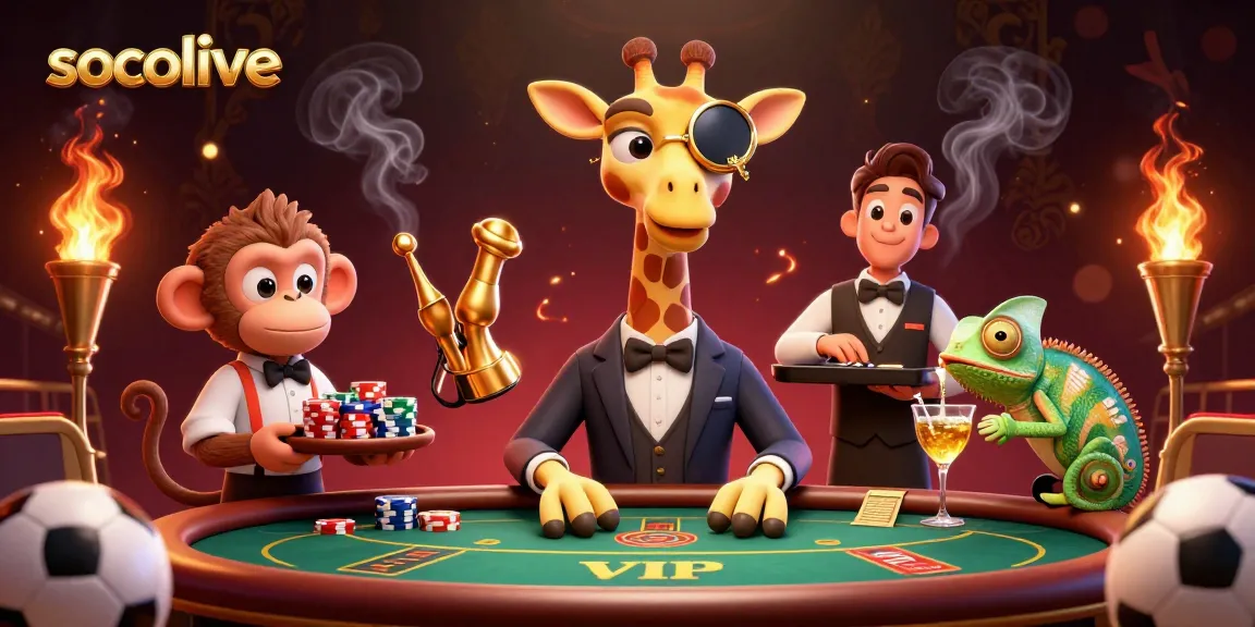 Experience a thrilling soccer game live with socolive's vibrant animation featuring a giraffe with a golden monocle.