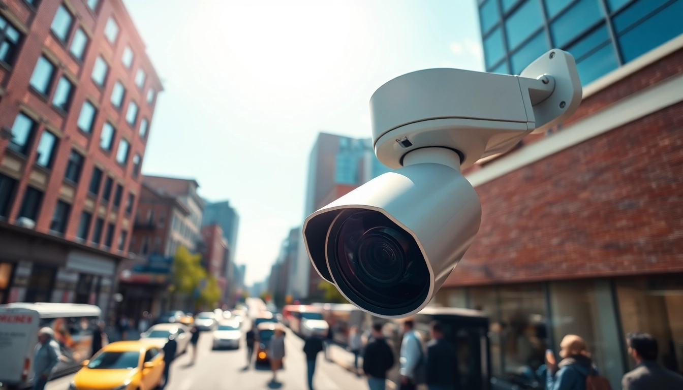 Implementing security camera analytics in a busy city street for enhanced surveillance.