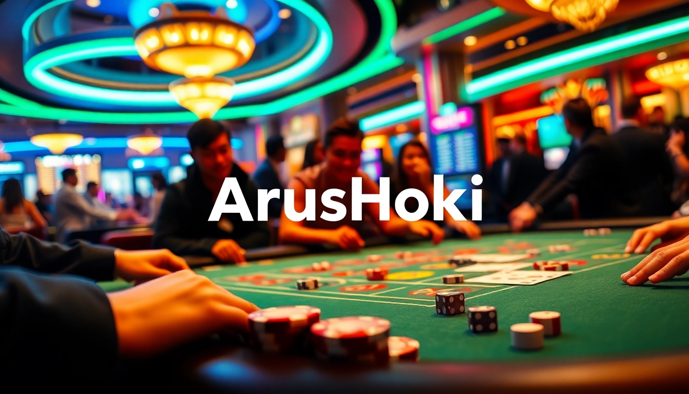 Las Vegas-style ArusHoki poker game with vibrant ambiance and engaging players.